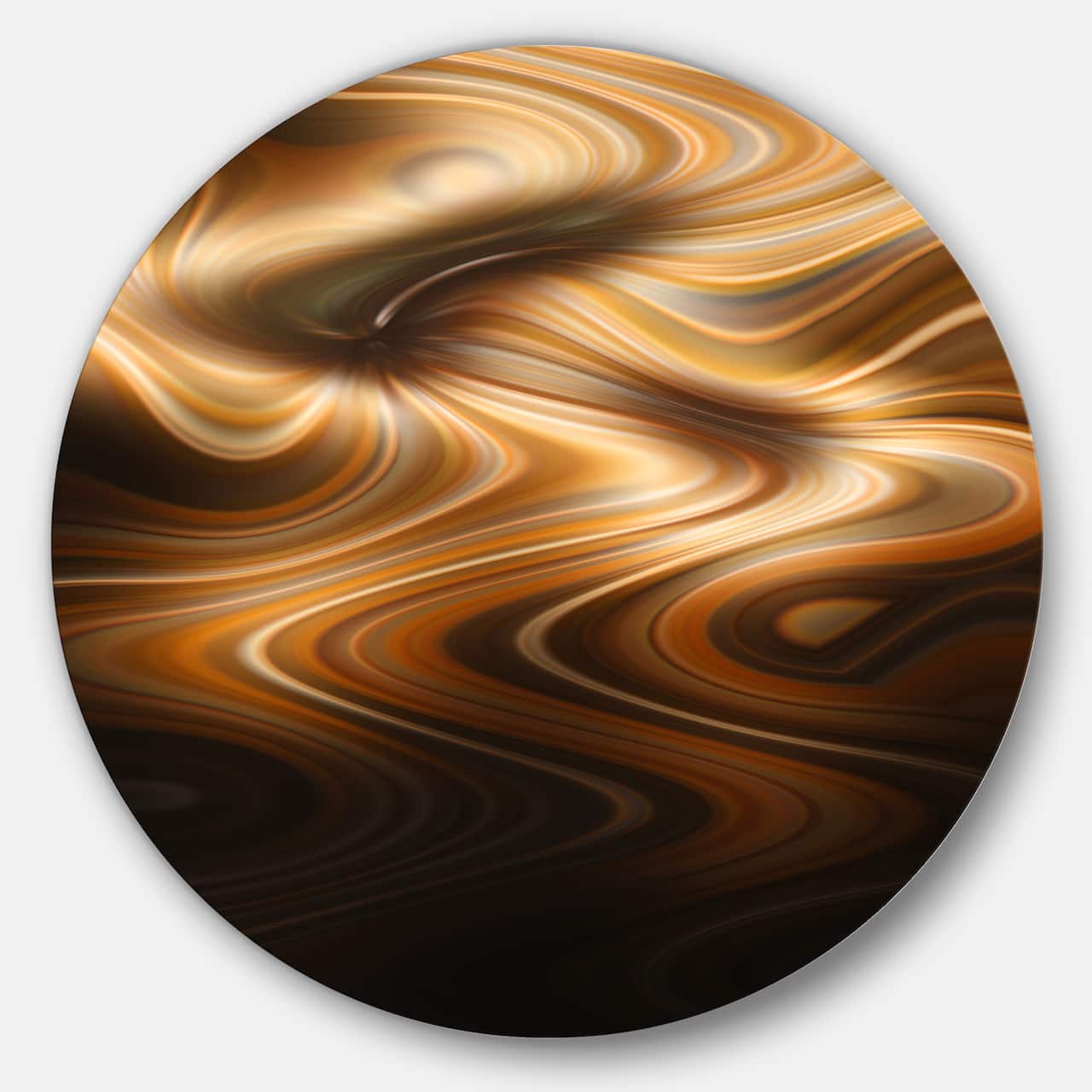 Designart - Brown Curved Waves Texture' Large Abstract Circle Metal Wall Art